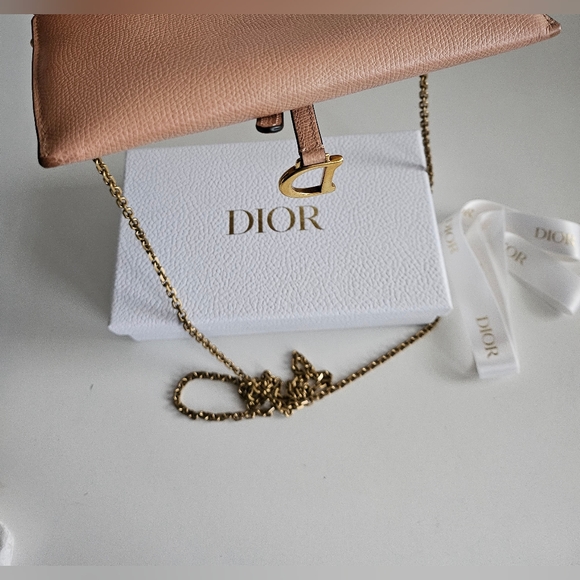 AUTHENTIC Christian Dior Saddle Long - Nude Pink Wallet-on-chain Crossbody - Picture 4 of 9